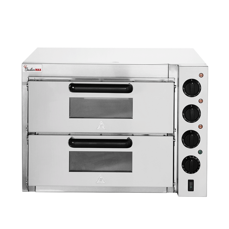 BakerMax EP-2T double deck countertop electric pizza oven, front view with doors closed