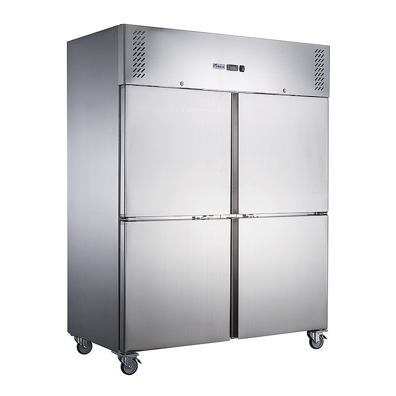 FED-X XURC1410S2V stainless steel four door upright fridge front view