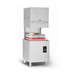 Stainless steel dishwasher with open door on a white background