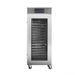 Stainless steel commercial refrigerator with digital display on a white background