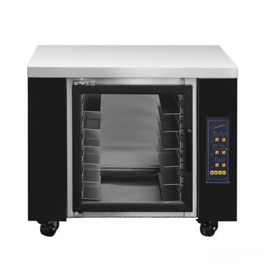 Commercial oven with open door on a white background