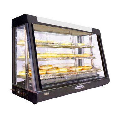 Display case with baked goods on a white background