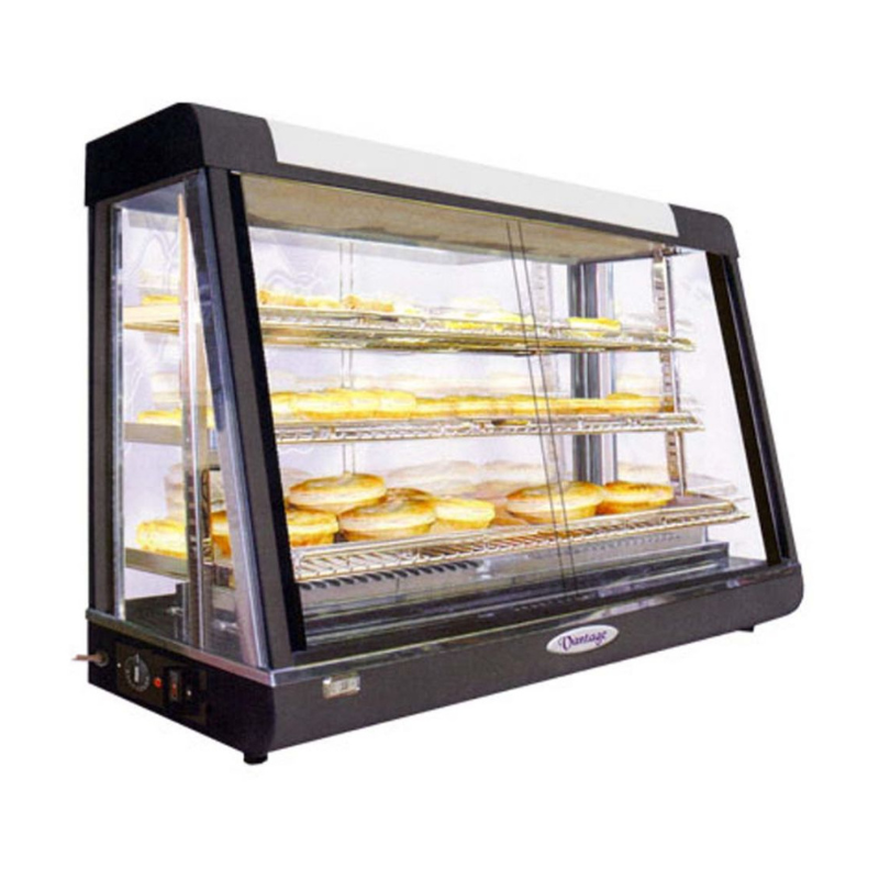 Display case with baked goods on a white background