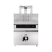 Stainless steel deep fryer with digital control panel on a white background