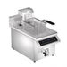 Stainless steel deep fryer with digital control panel on a white background
