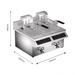 Stainless steel deep fryer with dimensions labeled on a white background