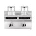 Stainless steel kitchen equipment with digital controls on a white background