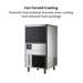 Fan forced cooling system for food preparation equipment on a white background