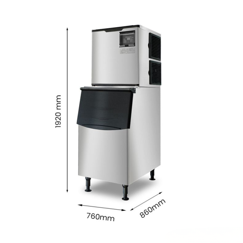 Ice machine with dimensions labeled on a white background