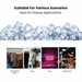 Ice cubes with text 'Suitable For Various Scenarios Ideal for Diverse Applications' and images of a convenience store, cafe, bar, and restaurant.