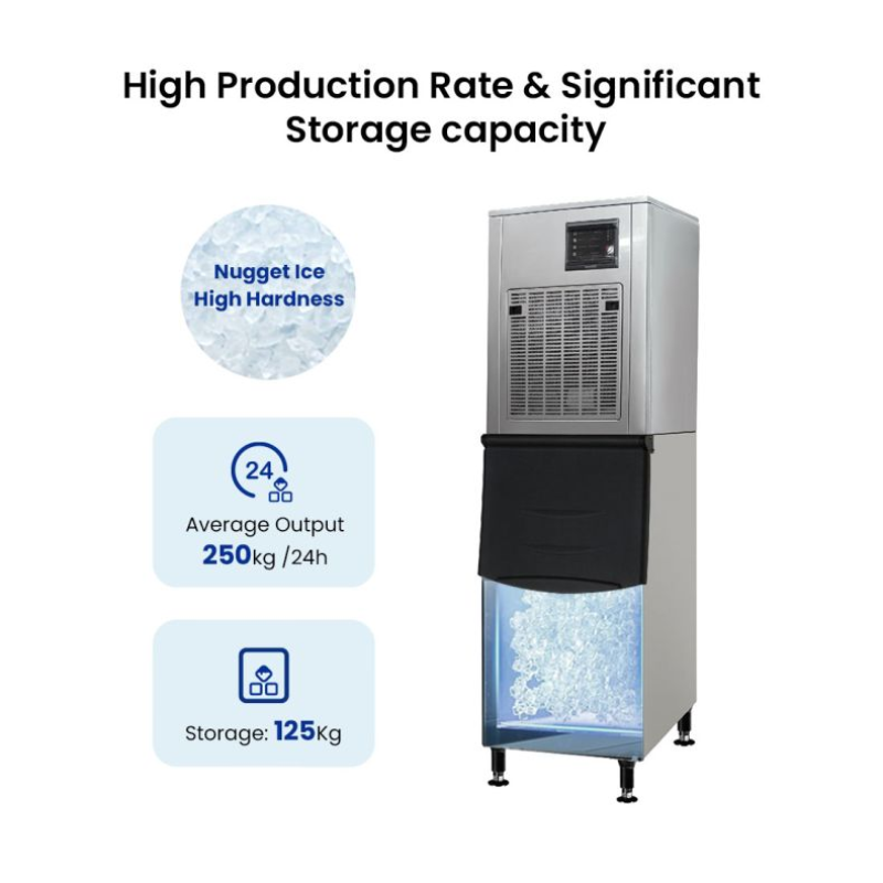 Ice machine with features highlighted on a white background