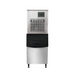 Ice machine with black base and silver top on a white background