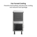 Fan forced cooling unit with text on a white background