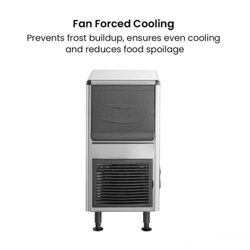Fan forced cooling unit with text on a white background