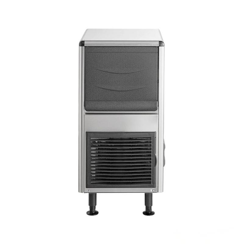 Ice machine with a gray top and black bottom on a white background