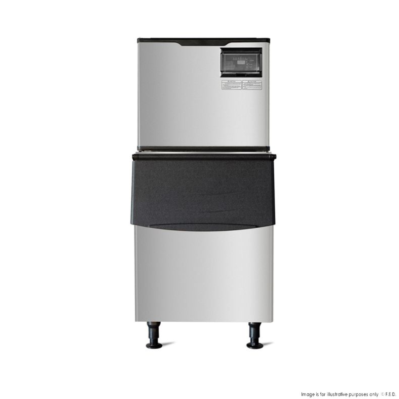 Ice machine with black top and base on a white background