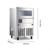 Stainless steel ice maker with dimensions labeled on a white background