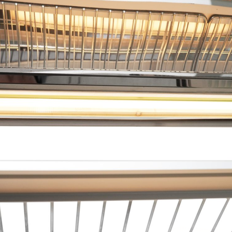 Metallic surface with reflective grid and horizontal bars on a white background