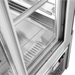 Close-up of a stainless steel refrigerator with glass door