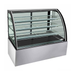 Glass display case with metal base on a white background