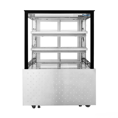 Display case with glass front on a white background