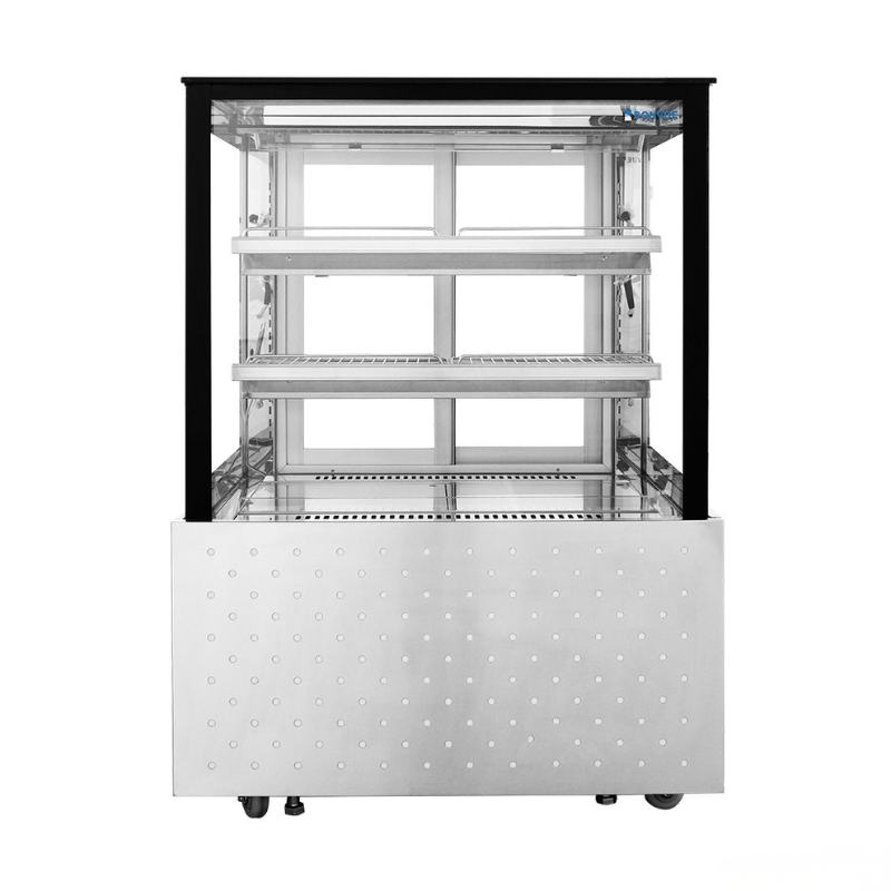 Display case with glass front on a white background
