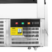 Control panel of a machine with various indicators and a digital display on a white background