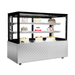 Display case with cakes on a white background