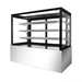 Display case with glass front and black frame on a white background