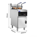 Stainless steel deep fryer with dimensions indicated on a white background