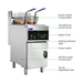 Commercial fryer with labeled parts on a white background