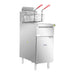 Gasmax VP122LPG stainless steel V-pan LPG deep fryer with two red-handled baskets, angled front view on adjustable legs