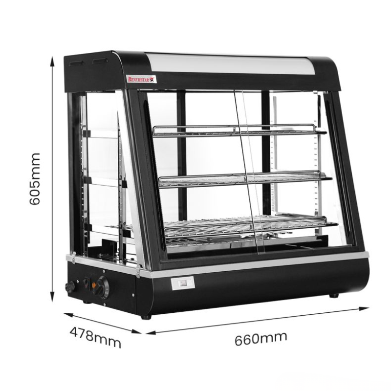 Display case with dimensions labeled on a white background