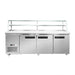 Thermaster SCB/21 straight front view showing three solid stainless steel doors, the refrigeration unit vent on the left and glass display shelving across the top