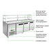 Thermaster SCB/21 sandwich bar with labelled features: blown air wall for even food temperatures, 220 mm deep PE chopping board, digital temperature control and read-out, power switch, cassette cooling system for easy maintenance, and lockable castors