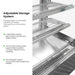 Bonvue SG120FA-2XB adjustable storage system, close-up of the height-adjustable shelves on stainless steel supports