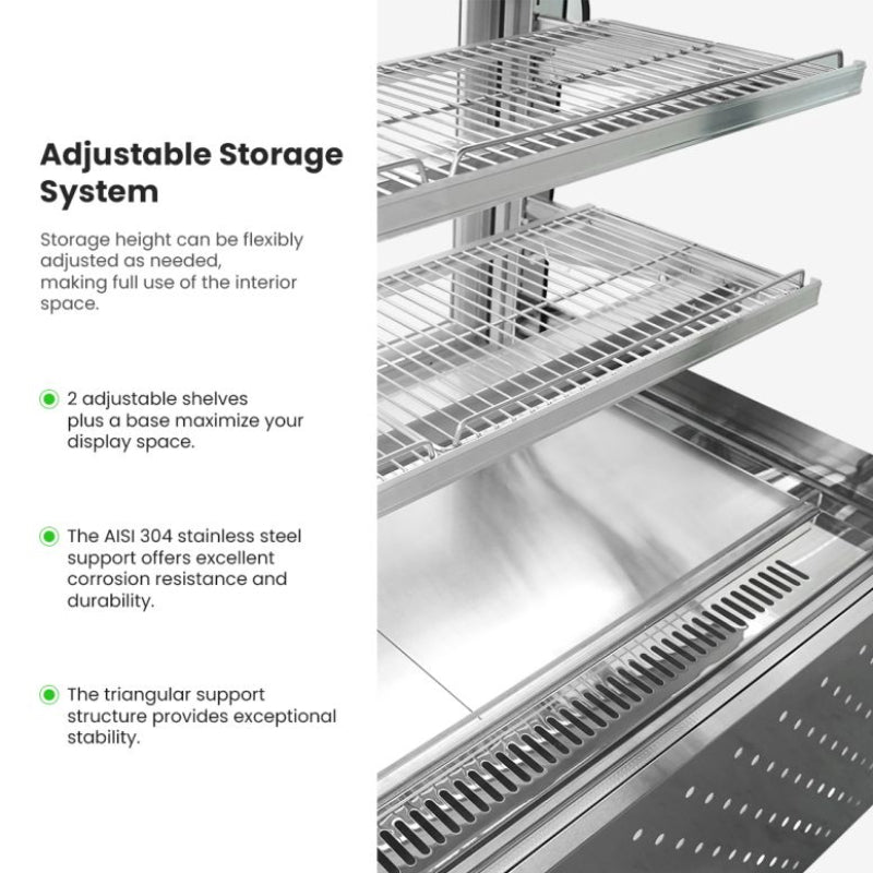 Bonvue SG120FA-2XB adjustable storage system, close-up of the height-adjustable shelves on stainless steel supports