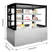 Bonvue SG120FA-2XB chilled food display stocked with cakes, with dimensions: 1250 mm high, 1200 mm wide and 700 mm deep