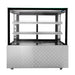Bonvue SG120FA-2XB chilled food display, straight front view of the empty glass cabinet with two shelves