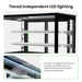 Bonvue SG120FA-2XB tiered LED lighting, with a close-up of the light strip under each shelf