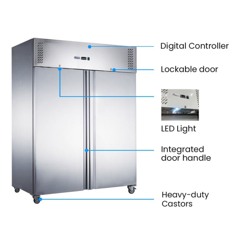 Stainless Steel Two Full Door Upright Fridge – XURC1200SFV info