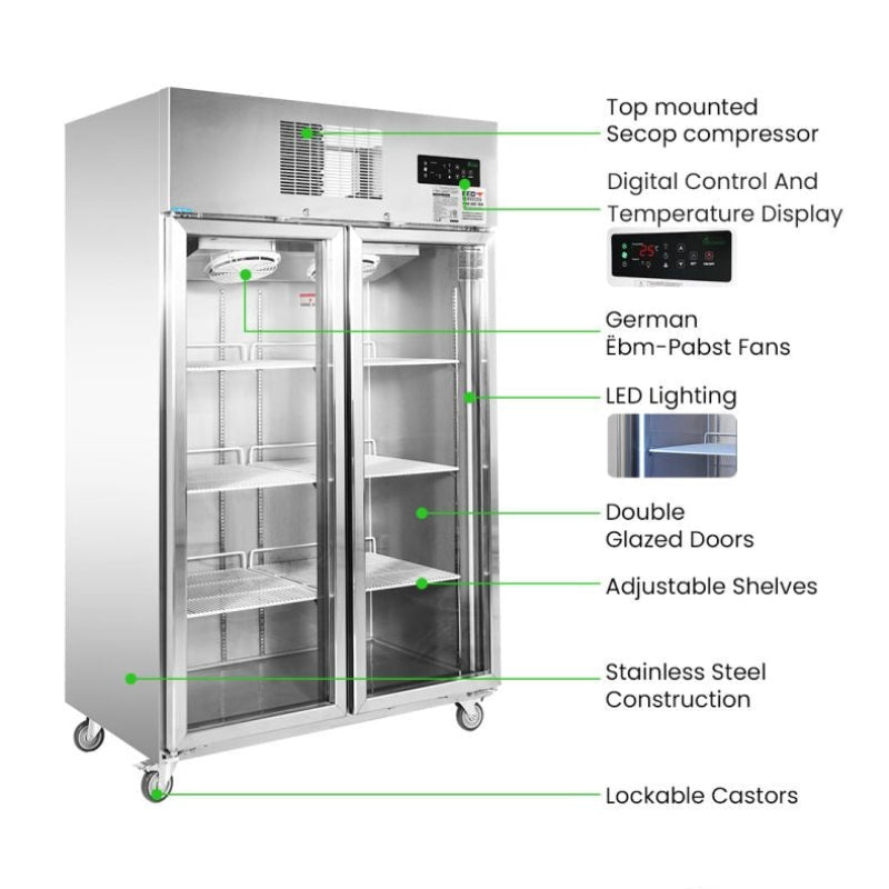 Thermaster Double Door Upright Display Fridge - SUCG1000 info