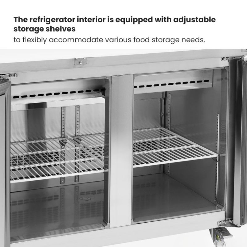 Refrigerator interior with adjustable storage shelves