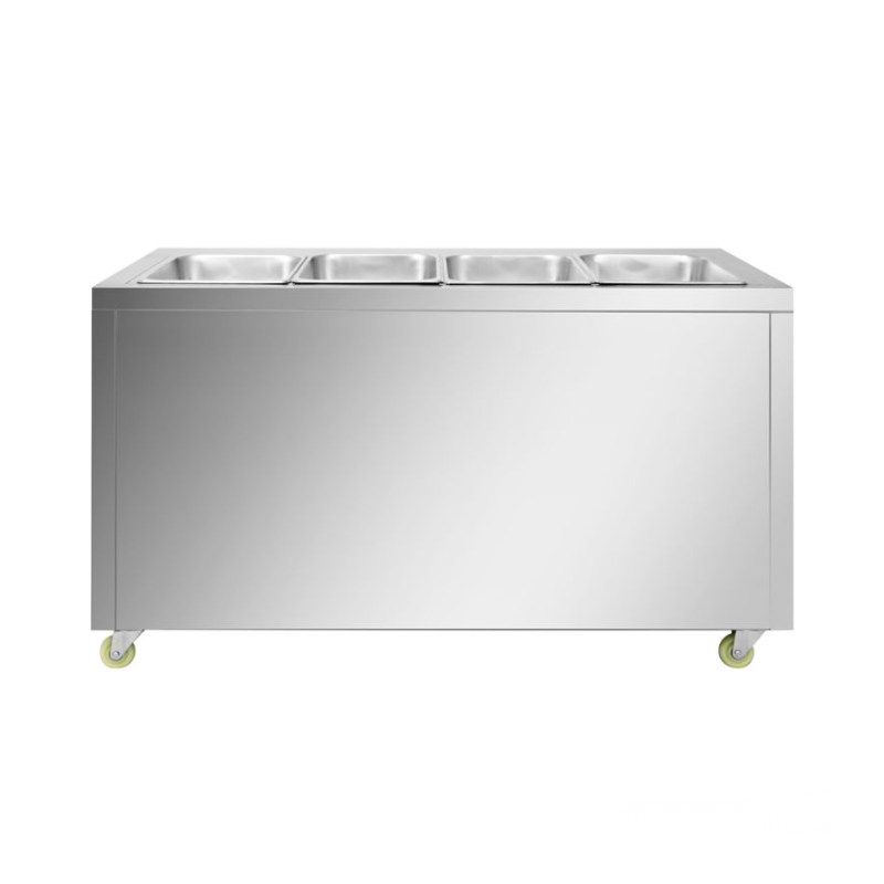 Stainless steel kitchen sink with three compartments on a white background