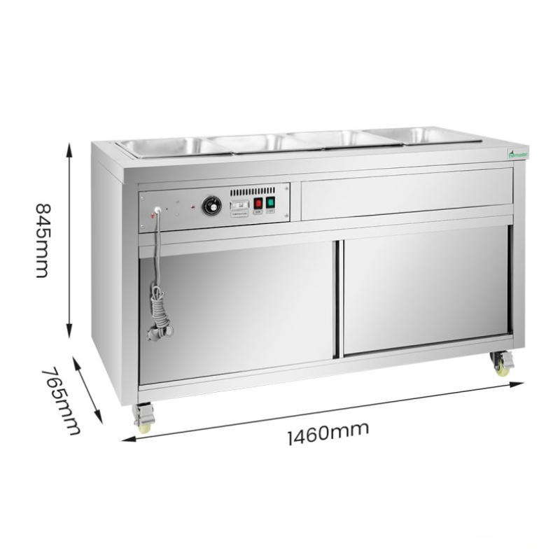 Stainless steel kitchen counter with dimensions labeled on a white background
