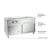 Stainless steel refrigerator with labeled features on a white background