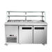 Stainless steel refrigerated display case with glass top on a white background