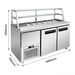 Commercial refrigerator with dimensions labeled on a white background