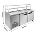 Stainless steel refrigeration unit with dimensions labeled on a white background