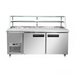 Stainless steel refrigeration unit with glass display case on a white background